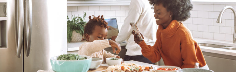 family avoiding gluten cross-contact in kitchen